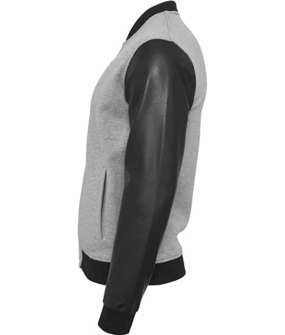 Zipped Leather Imitation Sleeve Jacket black-grey 1